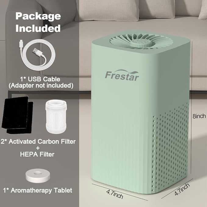 Small Air Purifier and Diffuser 2 in 1 for Office Bedroom Home, Desktop Air Purifier with HEPA Filter for Odor, Dust, Pets, Super Quiet Powered by USB No Adapter (Green)