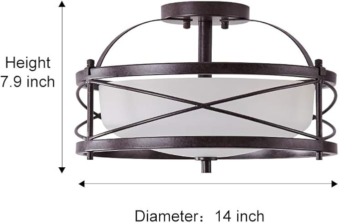 Entryway Drum Light Fixtures, Semi-Flush Mount Rustic Ceiling Light for Hallway Living Room Bedroom Kitchen, Old Bronze Finished (Brown)