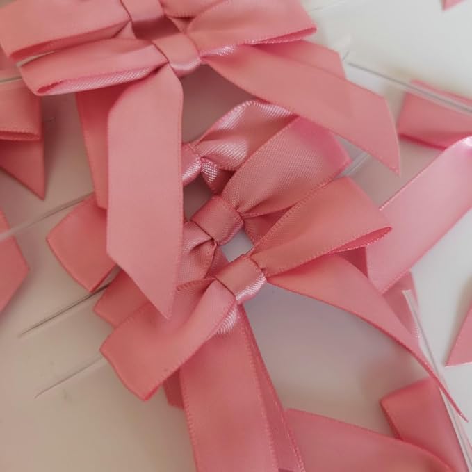 50pcs 2-1/2" Rose Gold Satin Ribbon Bows with Twist Ties Pink Satin Ribbon Bows for Candy Party Decoration Gift Packing Wrapping Accessories(2.5“,Rose Gold)