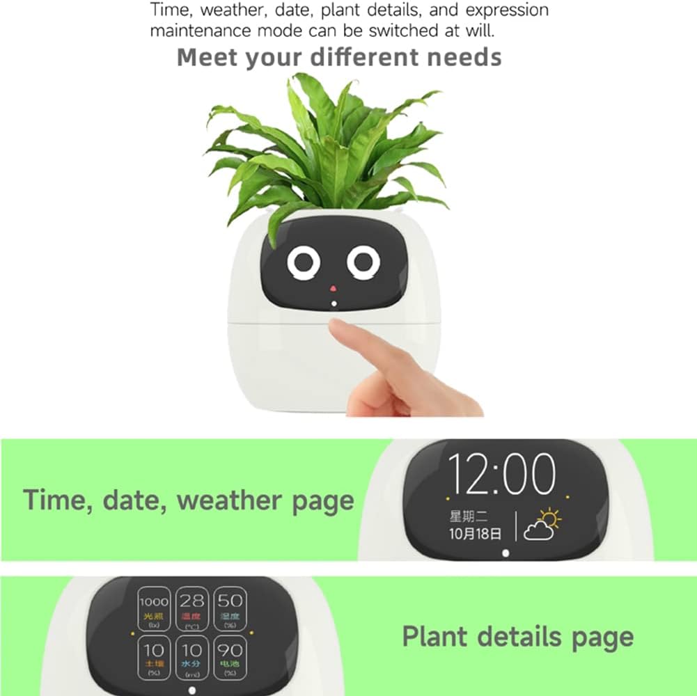 Smart Pet Planter, Smart Plant Pot, With Artificial Intelligence, Time Weather Display, And Multiple Expressions Animation,Lovely Plant Companion, For Desktop Decoration, Gifts,Plant-Free (Pink)