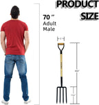 Garden Fork, 4-Tine Spading Digging Fork, Pitch Fork-45Inch, Forged Steel Y-Grip, Wood Handel