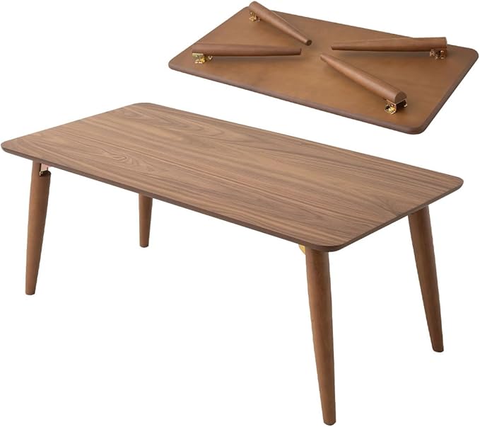 EMOOR Wood Folding Coffee Table Rectangle Large (20.5"x41.3") Walnut, Floor Sitting Low Table Small Space Minimalist Japanese Tatami Room