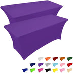IVAPUPU 2 Pack 6FT Table Cloth for Rectangular Fitted Events Stretch Purple Table Covers Washable Spandex Tablecloth Protector for Party, Wedding, Cocktail, Banquet, Festival