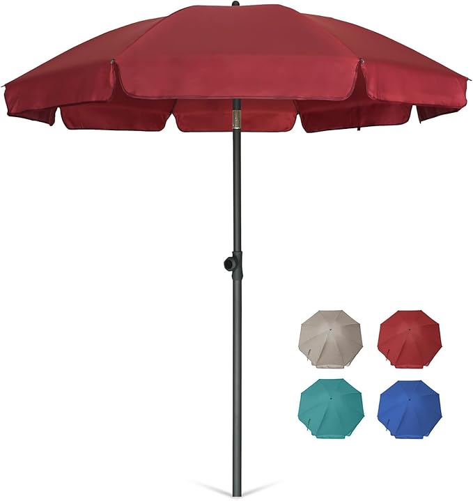 AMMSUN Patio Umbrella, 6.5 ft Outdoor Table Umbrella with Tilt Steel Pole, UPF50+ Protection, Great for Outdoor Garden Backyard, Maroon