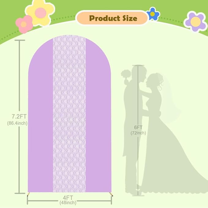 Purple Arch Cover 7.2ft Floral Lace Arched Backdrop Cover Lavender Chiara Arch Frame Back Drop Cover Spandex Wedding Arch Stand Fabric for Rustic Vintage Party Baby Shower Birthday Decorations
