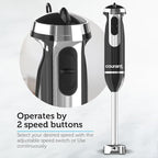 Courant Immersion Hand Blender with Variable Speed, Stainless Steel Blades for Smoothies, Purees, and Soups, Easy-Grip Control" (Black)