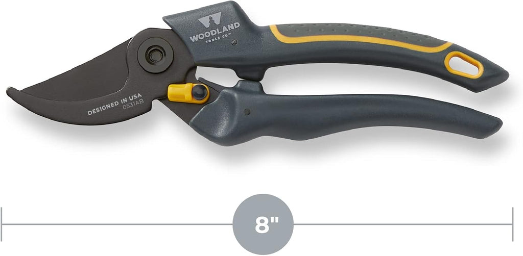 Woodland Tools Co. Duralight Bypass Pruning Shears – 5/8" Cut Capacity, Lightweight Hand Pruner, High Carbon Steel Blade, Adjustable Lock, Internal Spring, Soft Grip Garden Tool for Plants and Shrubs