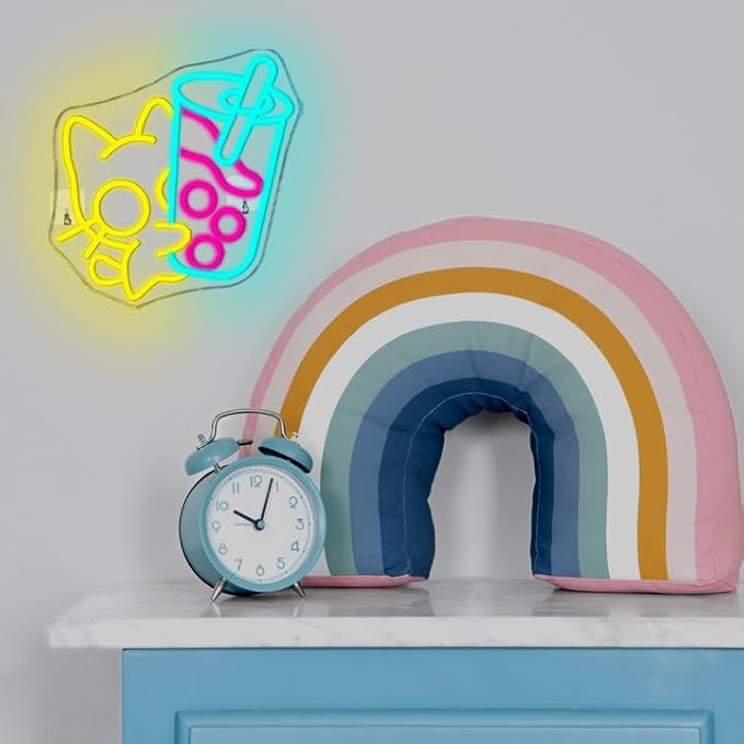 Looklight Cat Boba Tea Neon Sign,Yellow Cute Kitty Bubble Tea Neon Signs for Wall Decor,Dimmable LED Neon Light Bar Sign,USB Light Up Signs for Dimsum Store Bar Milk Tea Shop