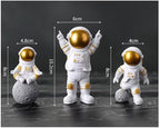 4 Pcs Gold White Astronaut Statues Set, Spaceman Sculpture Figurines Home Ornament Cake Toppers Gift