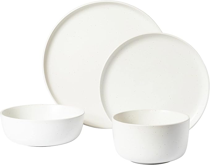 Gibson Elite James Street Stoneware Matte Reactive Double Bowl Dinnerware Set - Sea Salt White, Service for 4 (16pcs)