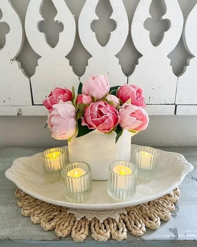 Serene Spaces Living Short Clear Ribbed Glass Votive Holder, Decorative Centerpiece for Wedding, Christmas, Thanksgiving, Dining Table, Living Room, Home Décor, 2" Diameter & 2.25" Tall, Pack of 32