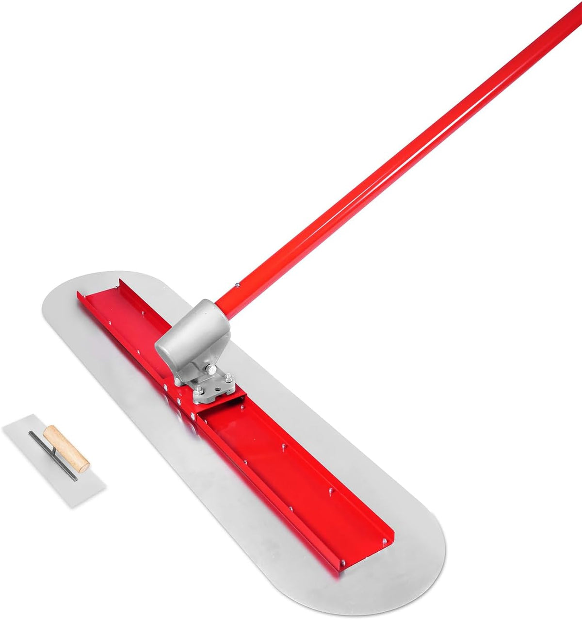 Bull Float Concrete Bull Float Tool Kit 48"x12" Fresno Round End Stainless Steel Board Kit Tool Cement Trowel Tools Float Bracket Concrete Tools Finishing With 57" Aluminum Alloy Handle x4 VOYAR