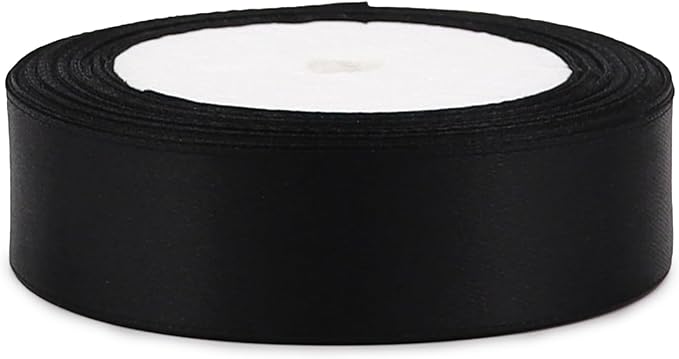 Black Solid Satin Ribbon 1 Inch 25 Yards Solid Polyester Fabric Ribbon for Gift Wrapping Wedding Christmas Baby Shower Birthday Party Decoration Handmade Immortal Flower Craft