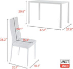 PayLessHere Dining Table Set Glass for Small Spaces Kitchen Table and Chairs for 4 Table with Chairs Home Furniture Rectangular Modern, White Glass