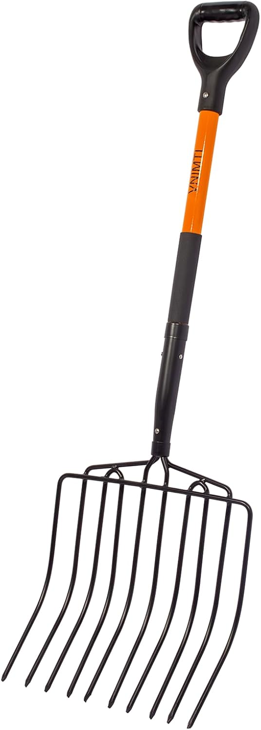 VNIMTI Pitch Fork for Gardening, 10 Tines Wide Pitch Fork with Fiberglass Handle, Heavy Duty Pitch Fork for Bedding, 45 Inches