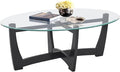 48" Oval Glass Coffee Table with Tempered Glass Top Cross and Solid Wood Base Simple & Modern Center Table for Living Room Office Apartment Black