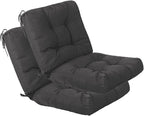 QILLOWAY Outdoor Chair Cushion for Patio Furniture, Waterproof Patio Cushions Set of 2 with Ties, Fade Resistant Replacement Pads for Outdoor Rocking Chairs,Dark Grey
