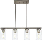 Modern Kitchen Island Light with Clear Glass Shades, 4-Lights Hanging Lighting Fixtures in Brushed Nickel for Dining Room