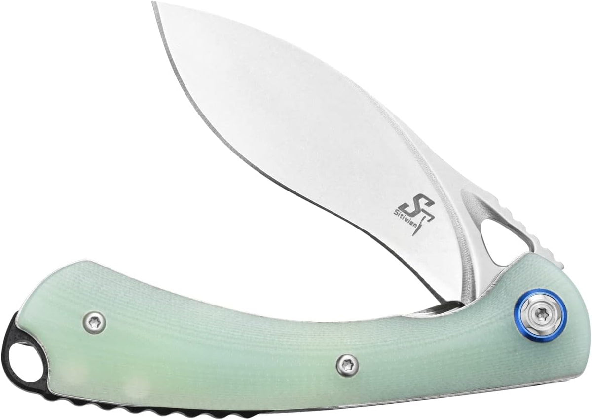 Sitivien ST147 Folding Pocket Knife,14C28N Steel Blade with G10 Handle Utility Knife EDC Tool Knife for Outdoor Camping,Hiking,Hunting(Jade)