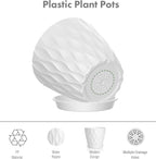 6 inch Flower Pots, 5 Pack Plant Pots for Indoor Outdoor Plants, Water Ripples Plastic Planters with Drainage Holes and Saucers, Nursery Pots for Small Succulent Garden House Plants, White