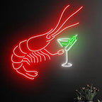 Shrimp Martini Neon Sign, LED Seafood Bar Light for Cocktail Lounge, Restaurant Decor, Neon Wall Decor for Food Truck Size:20inch