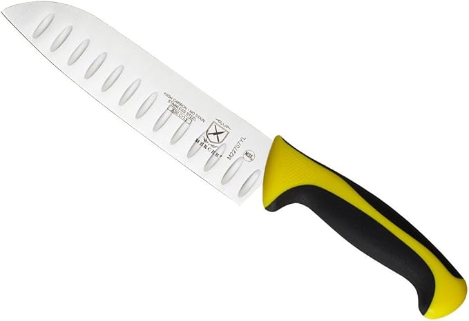 Mercer Culinary Millennia Color Handle Cutlery 7" Santoku Knife (Granton Edge) Yellow