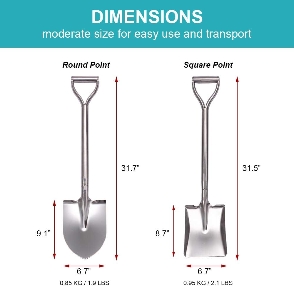 31.5 Inch Short Garden Shovel for Digging in The Yard, Round Point D Handle Shovel, All Stainless Steel Made