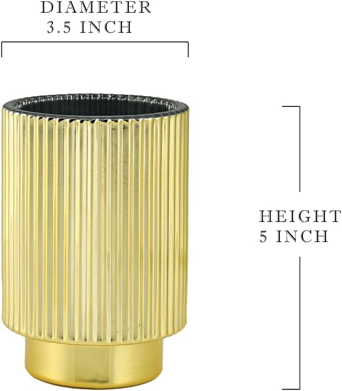 Serene Spaces Living Gold Ribbed Pedestal Glass Votive Holder, Table Centerpiece, Home, Office, Wedding, Birthday, Holiday & Special Events Decor, 3.5" Diameter & 5" Tall, Pack of 24