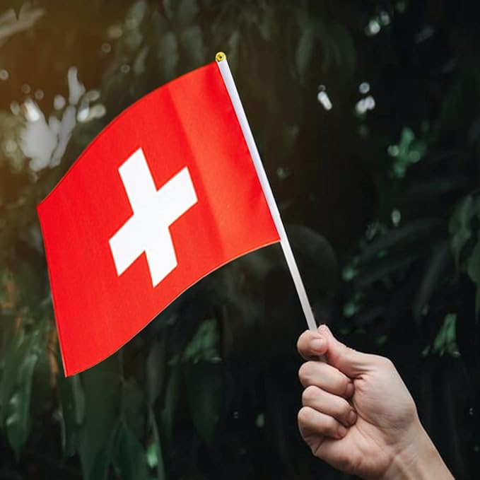 Switzerland Flag Swiss Flag, Small Mini Handheld switzerland Flags on Stick, Ideal for Party Parades Sports Events Patriotic Festival Decorations