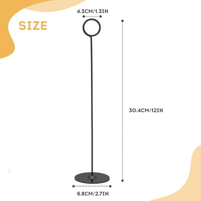 Urban Deco 24PK Table Number Holders Place Card Holders 12 Inch Table Card Holders Steel Card Holders for Photos, Food Signs, Memo Notes, Weddings, Restaurants, Birthdays (Black 24PK)
