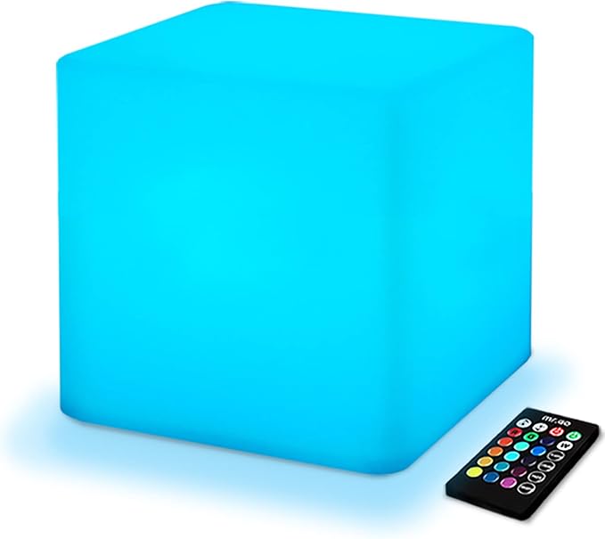 Mr.Go 10-inch Rechargeable LED Cube Light w/Remote, 16 RGB Colors & Dimmable LED Cube Lamp Night Light Mood Lamp, Ambient Decorative Lighting, Cordless & Waterproof for Indoor Outdoor Use