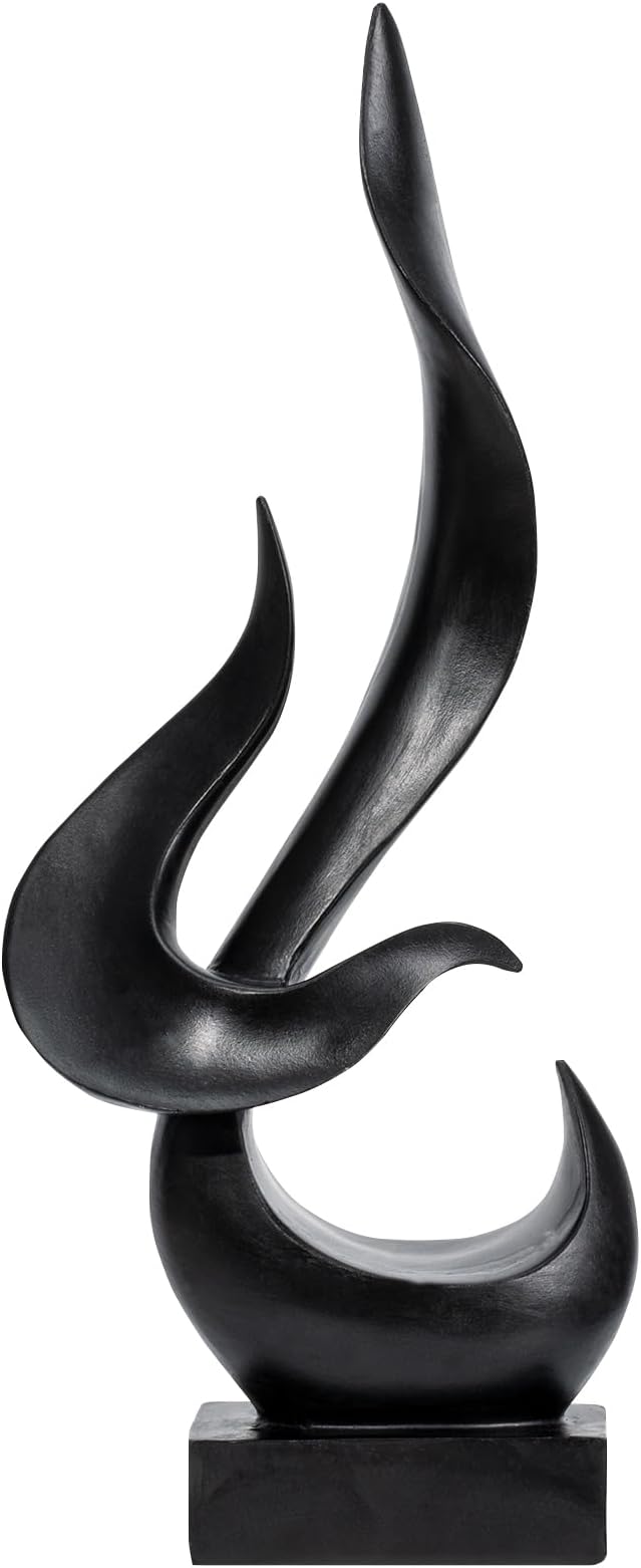 Black Fire Flame Sculpture, Modern Abstract Resin Statue, Art Statue Home Decor for Living Room TV Stand Coffee Table Shelf Accents Decor.