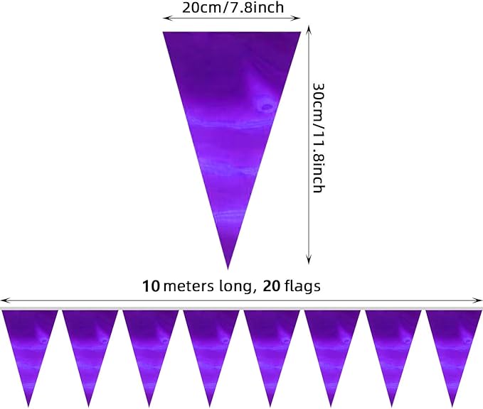 40M/130FT Purple Triangle Pennant Banner Flag Metallic Fabric Bunting Garland for Christmas Graduation Wedding Engagement Anniversary Bachelorette Birthday Bridal Shower Valentines Hen Party Supplies