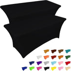 IVAPUPU 2 Pack 6FT Table Cloth for Rectangular Fitted Events Stretch Black Table Covers Washable Spandex Tablecloth Protector for Party, Wedding, Cocktail, Banquet, Festival