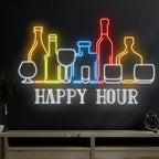 Happy Hour Wine Beer Neon Sign, Wine Bar Beer Pub Neon Sign, Custom Neon Sign, Alcohol Bar Open Night Light Decor, Drinking Lover Gifts Size:25inch