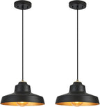 12 Inch Black Pendant Light Fixture,Farmhouse Hanging Lamp Adjustable Height Dome Pendant Lights for Kitchen Island Dining Room,2 Pack