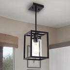 VINLUZ 1 Light Single Pendant Lighting Fixture in Matte Black Finish,Classic Farmhouse Chandelier with Clear Glass Shade Hanging Ceiling Light
