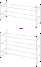 Tajsoon Expandable Shoe Rack for Closet 2 Tier, 28“-41“ Adjustable & Stackable Shoe Shelf Storage, Metal Shoe Rack Organizer for Front Door Entrance, Closet, Garage, Entryway, White