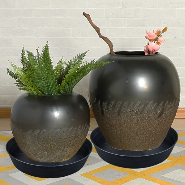 Plant Saucers 10 12 14 16 18 20 25 Inch, 4 Pack of Plastic Plant saucers for Pots，Extra-Deep Plant Water Dray Tray, Bird Bath Bowl, Heavy Plant Trays Indoors and Outdoor No Holes (12 Inch, Black)