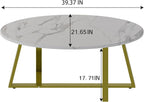Coffee Table White Faux Marble Coffee Table for Living Room,Oval Center Tables Modern Tea Table for Small Space,Wooden Living Room Tables End Table with Sturdy Gold Metal Leg