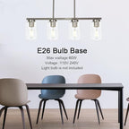 Modern Kitchen Island Light with Clear Glass Shades, 4-Lights Hanging Lighting Fixtures in Brushed Nickel for Dining Room