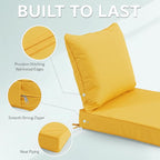 22x22 Inch Patio Chair Cushions Set of 2, Outdoor Furniture Cushions - Removable Cover, Water-Repellent, Fade-Resistant, Non-Slip Bottom & Straps, Replacement for Lawn, Porch & Deck Chair - Yellow