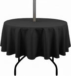 Outdoor Tablecloth Wrinkle-Free Stain Resistant Waterproof Polyester Fabric Table Cover with Zipper Umbrella Hole for Picnic/Party/Dinner/Patio Garden(60inch Round,Zippered,Black)