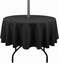 Outdoor Tablecloth Wrinkle-Free Stain Resistant Waterproof Polyester Fabric Table Cover with Zipper Umbrella Hole for Picnic/Party/Dinner/Patio Garden(70inch Round,Zippered,Black)