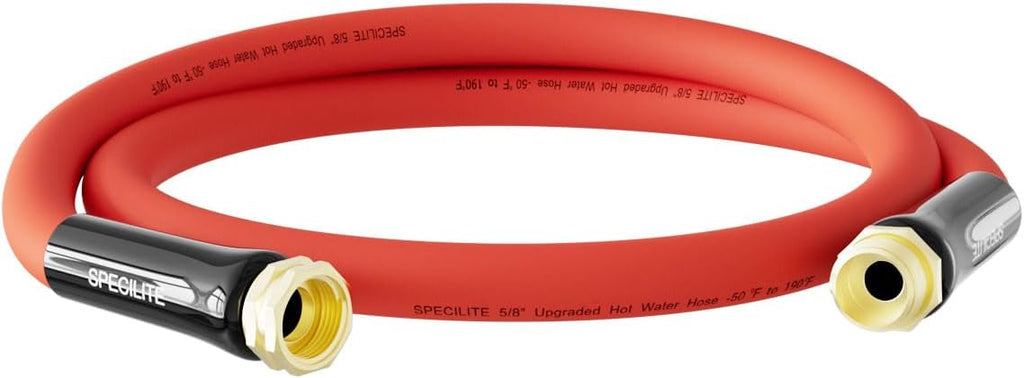 SPECILITE 5/8" Hot/Cold Short Leader Garden Water Hose 5 ft, -50℉-190℉, Flexible & Lightweight Rubber Pipes With 3/4" Brass Fittings for Yard, Outdoor, Farm, Red