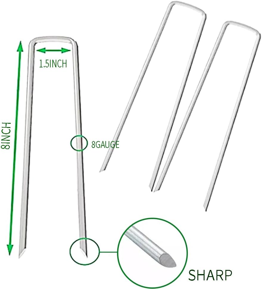8 Gauge Ground Staples 8 Inch Landscape Staples 16Pack Metal Lawn Ground Barrier Cover Wire Heavy Duty U Sod Stakes Pins
