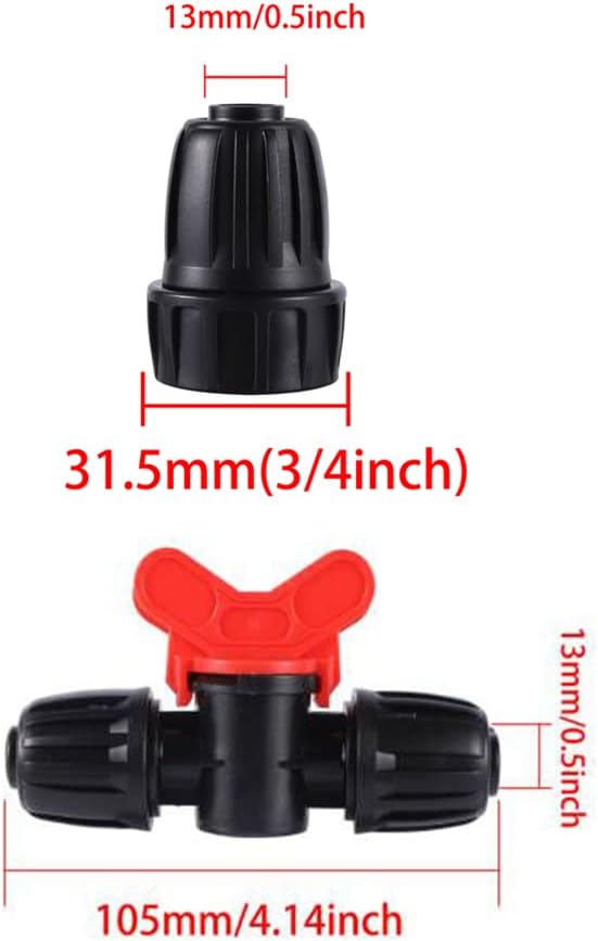 1/2 inch Irrigation Tubing Fittings For (1/2" ID x0.6-0.63" OD) 16mm Drip Tubing Barbed Locked Connectors-2 US Standard 3/4" to 1/2" Faucet Adapters,1 Switch Valve