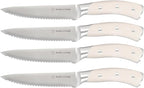 8-Piece Serrated Kitchen Steak Knife Set – Forged High Carbon Stainless Steel, Ultra Sharp, Ergonomic Black Handles, Durable Dinner Knives, Cream Handle