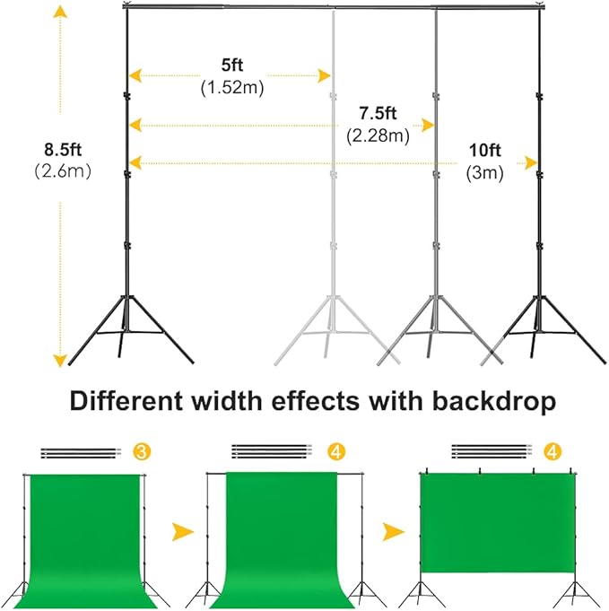 Backdrop Stand for Parties, 8.5x10ft Adjustable Background Support System for Events Decoration, Baby Shower, Photography with Spring Clamps, Backdrop Clip, Sandbag and Carrying Bag