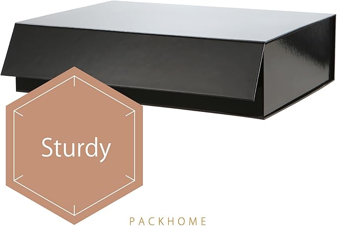 PACKHOME Large Gift Box 13.5x10x3.5 Inches, Sturdy Shirt Box with Magnetic Lid for Multiple Occasions (Glossy Black)